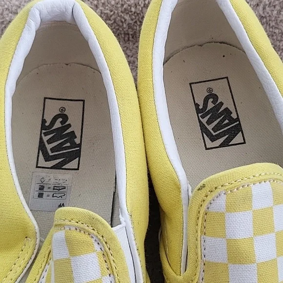 VANS White/Yellow Checkerboard Slip-on Sneakers Size 5 - Picture 5 of 8